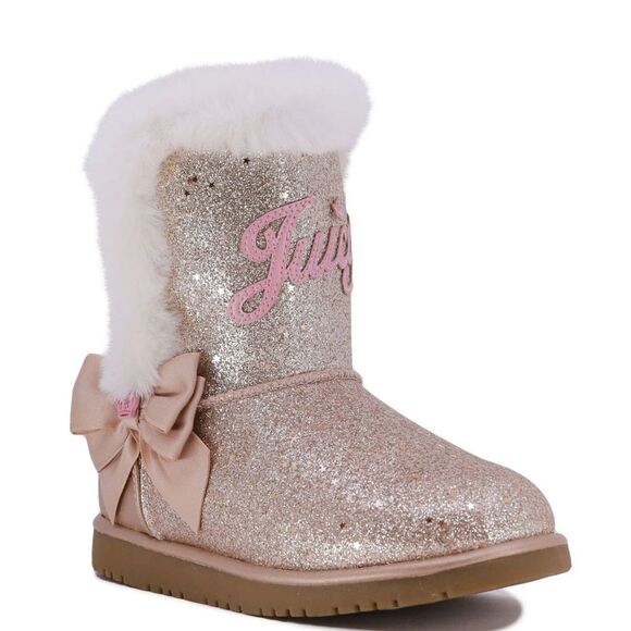 New! JUICY COUTURE Girls Mendota Gold Glitter Faux Fur Boots Booties Shoes - Picture 1 of 9